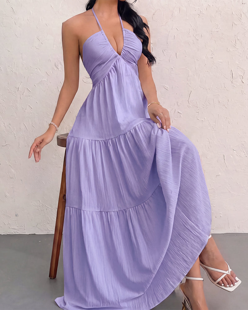 Minimalist Sleeveless Open-Back Halter Maxi Dress