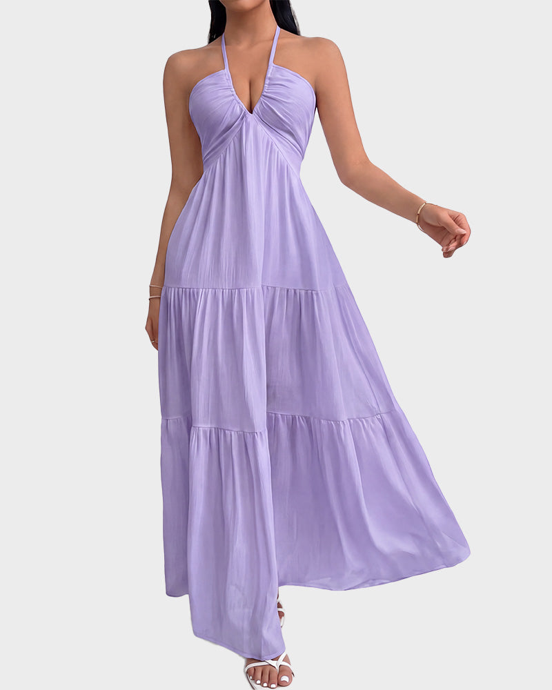 Minimalist Sleeveless Open-Back Halter Maxi Dress