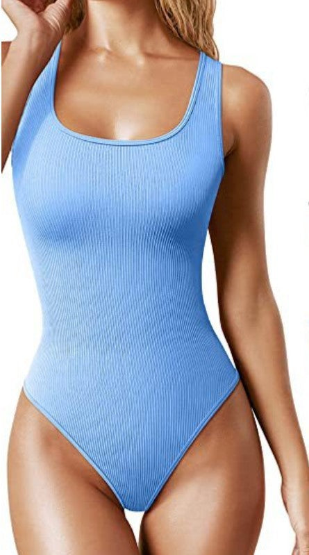 SheCurve® Women's 3 Piece Bodysuits Sexy Ribbed Sleeveless Square Neck Sleeveless Tank Tops Bodysuits