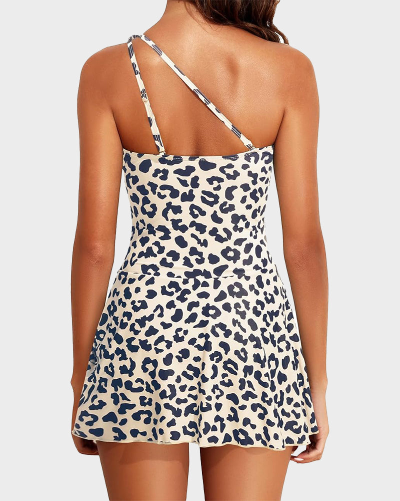 One Shoulder Skirted One Piece Swimsuit