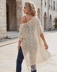 Open-Front Crochet Tassel Kimono Cardigan
