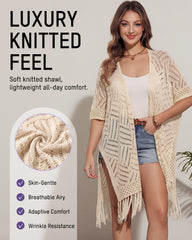 Open-Front Crochet Tassel Kimono Cardigan