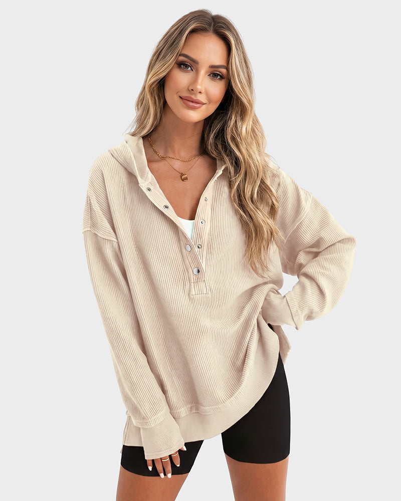 Oversized Collared Ribbed Sweatshirt