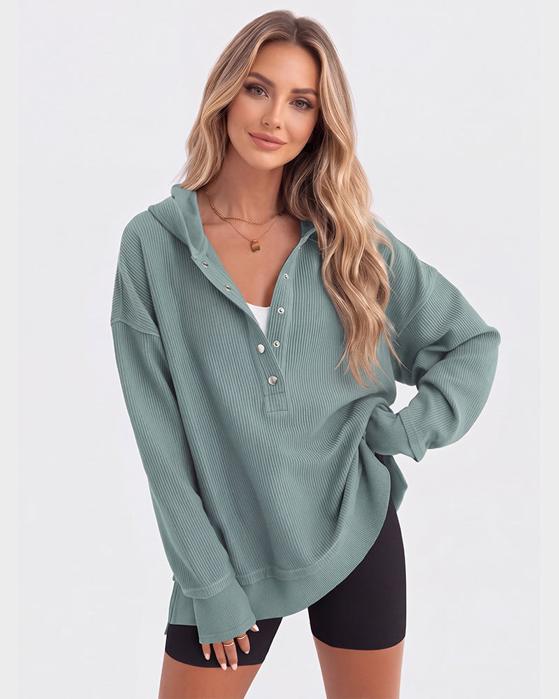 Oversized Collared Ribbed Sweatshirt
