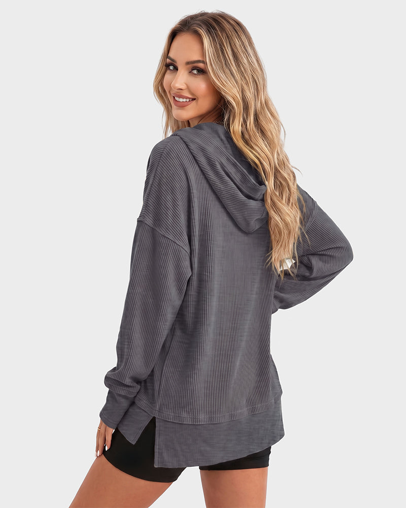 Oversized Collared Ribbed Sweatshirt