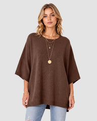 Oversized Crewneck Batwing-Sleeve Knit Sweater