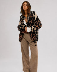 Oversized Graphic Button-Down Knit Cardigan