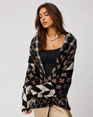 Oversized Graphic Button-Down Knit Cardigan