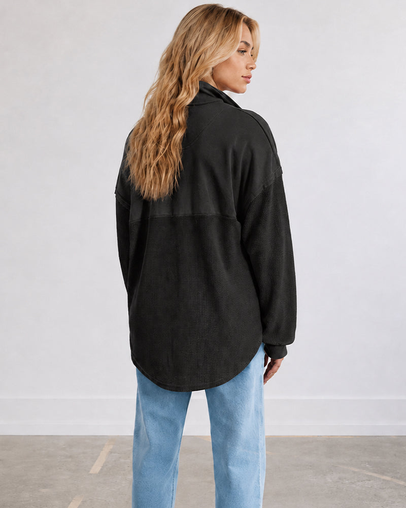Oversized Half-Zip Waffle-Knit Pullover