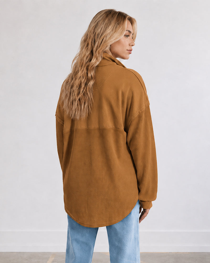 Oversized Half-Zip Waffle-Knit Pullover