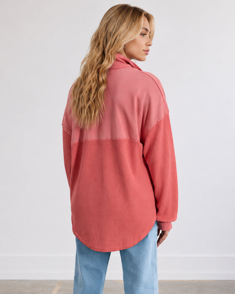 Oversized Half-Zip Waffle-Knit Pullover