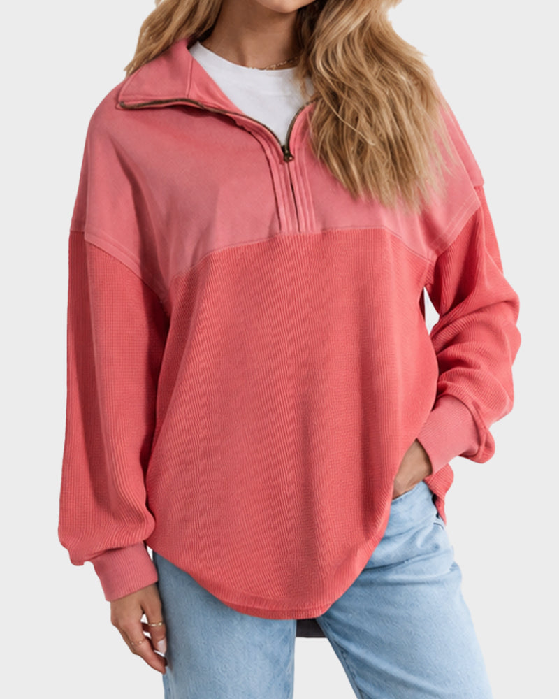 Oversized Half-Zip Waffle-Knit Pullover