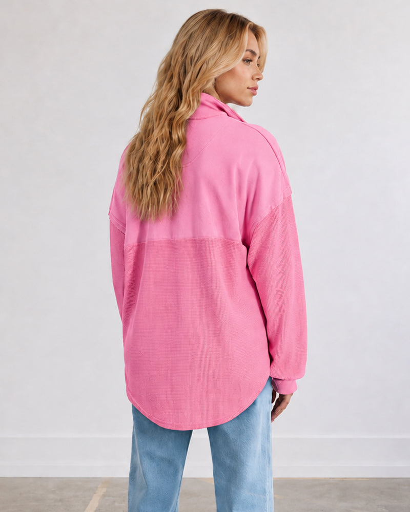 Oversized Half-Zip Waffle-Knit Pullover