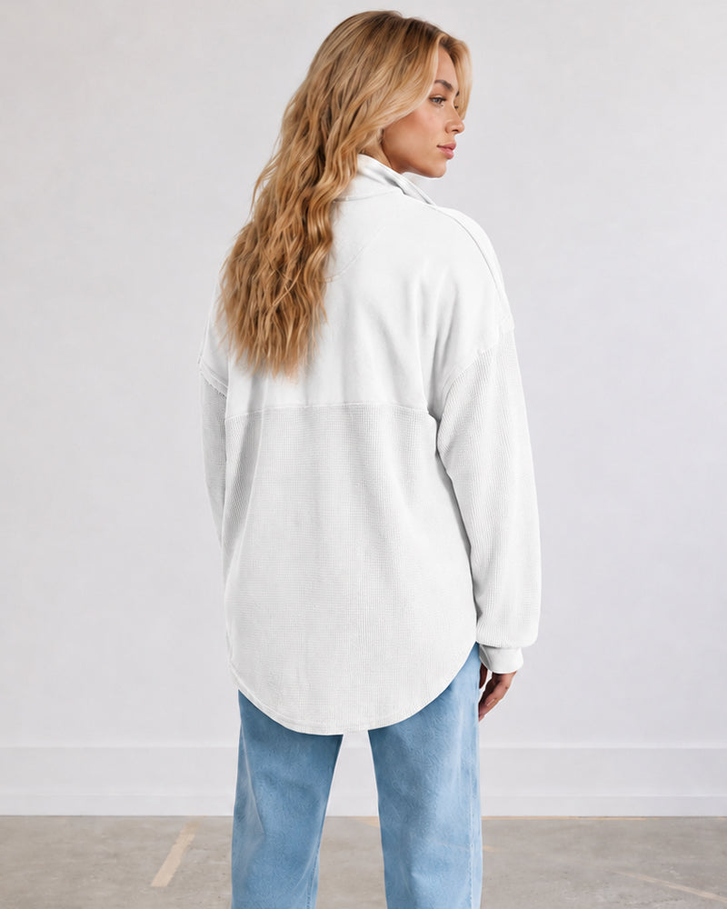 Oversized Half-Zip Waffle-Knit Pullover