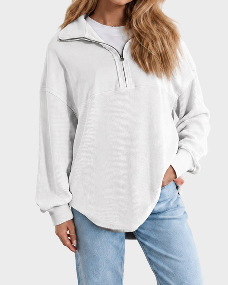 Oversized Half-Zip Waffle-Knit Pullover