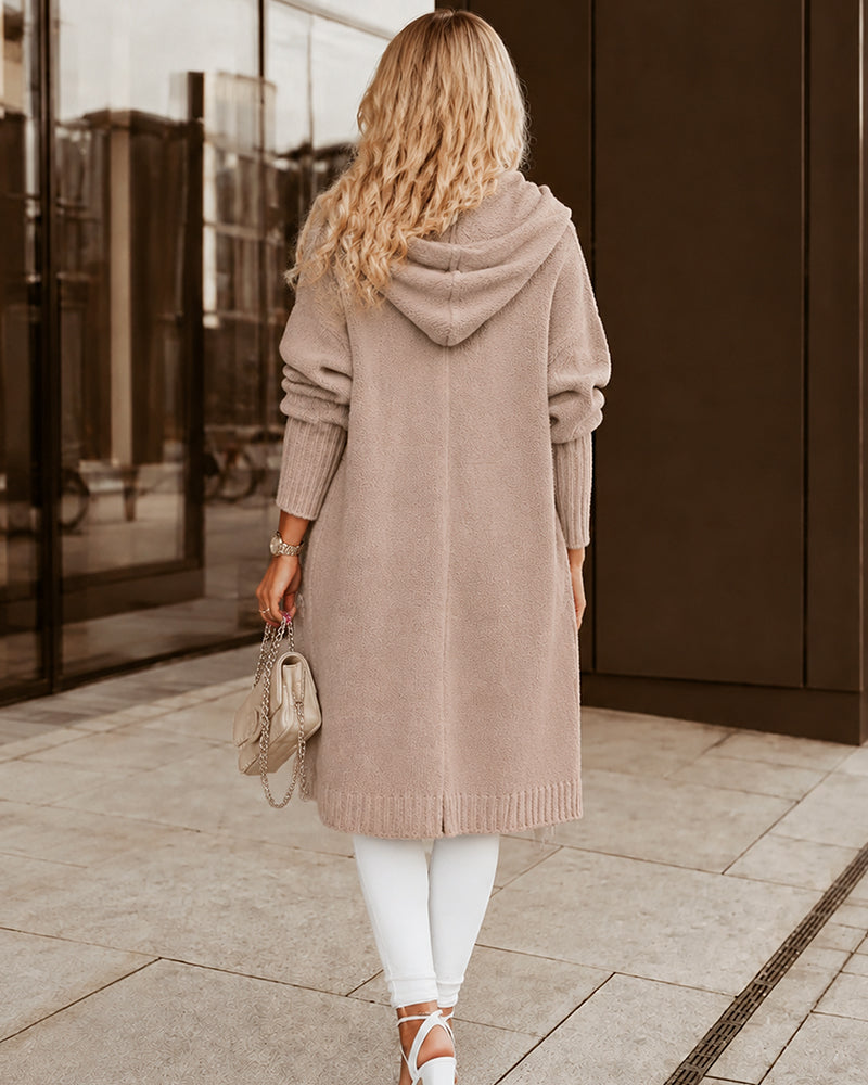 Oversized Hooded Longline Knit Cardigan with Pockets
