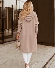 Oversized Hooded Longline Knit Cardigan with Pockets