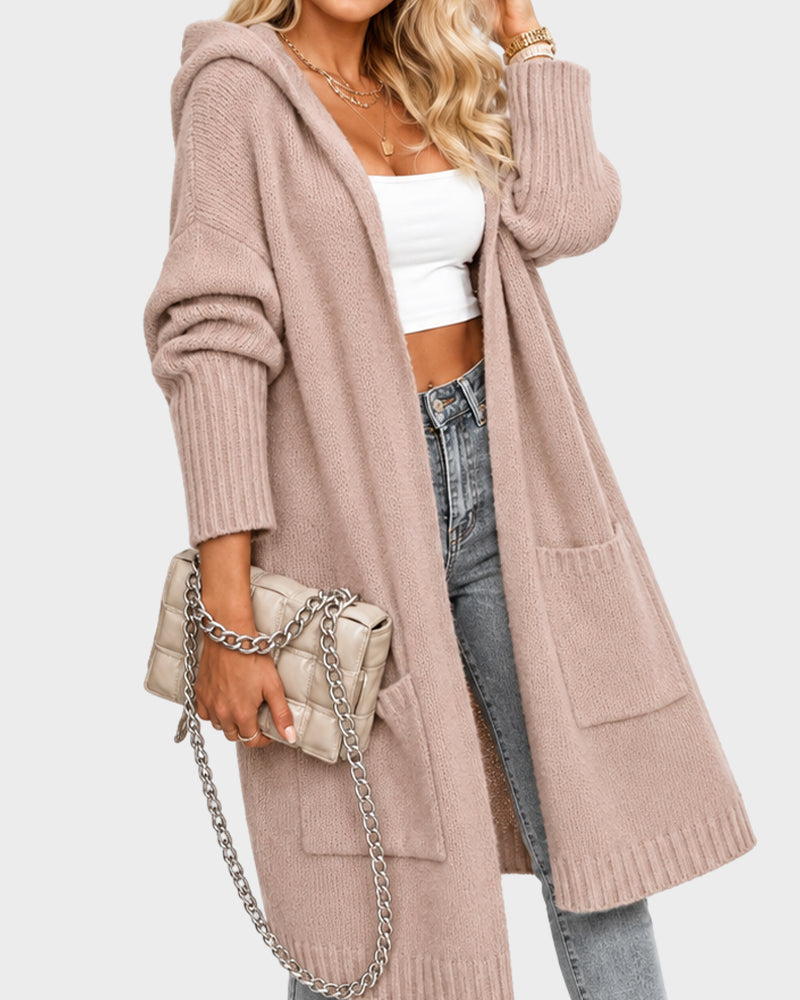 Oversized Hooded Longline Knit Cardigan with Pockets