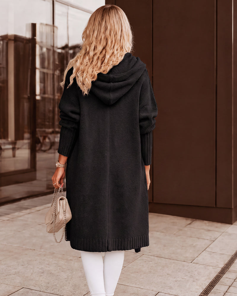 Oversized Hooded Longline Knit Cardigan with Pockets