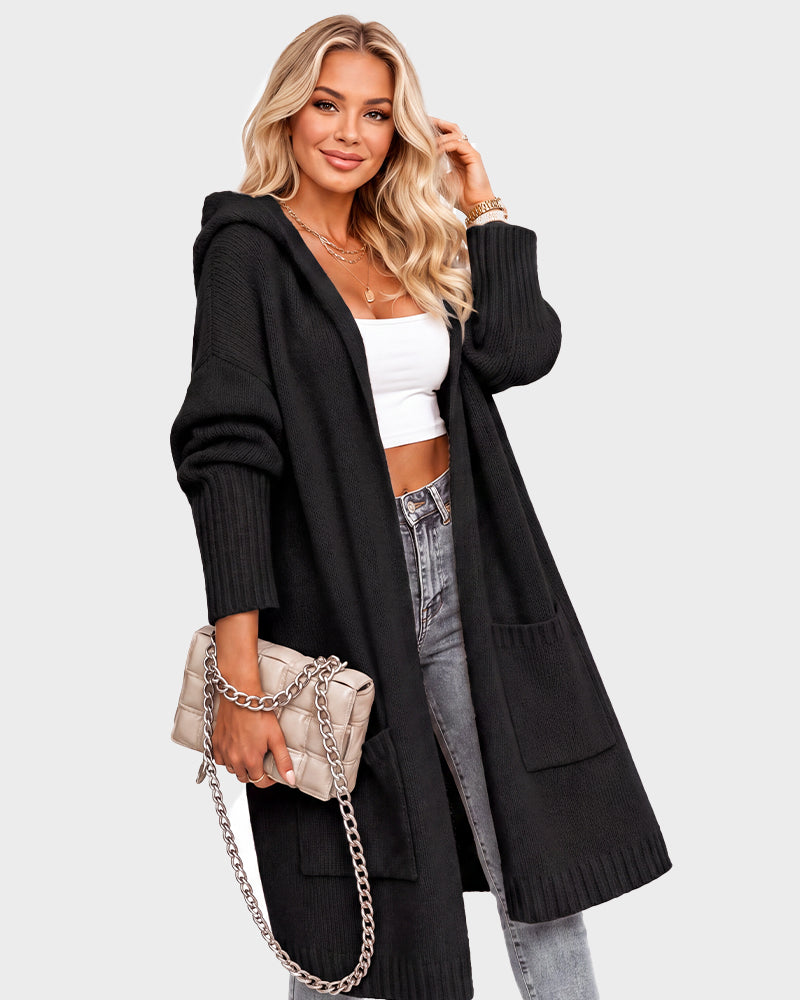 Oversized Hooded Longline Knit Cardigan with Pockets