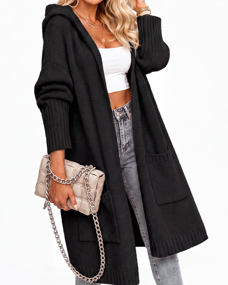 Oversized Hooded Longline Knit Cardigan with Pockets