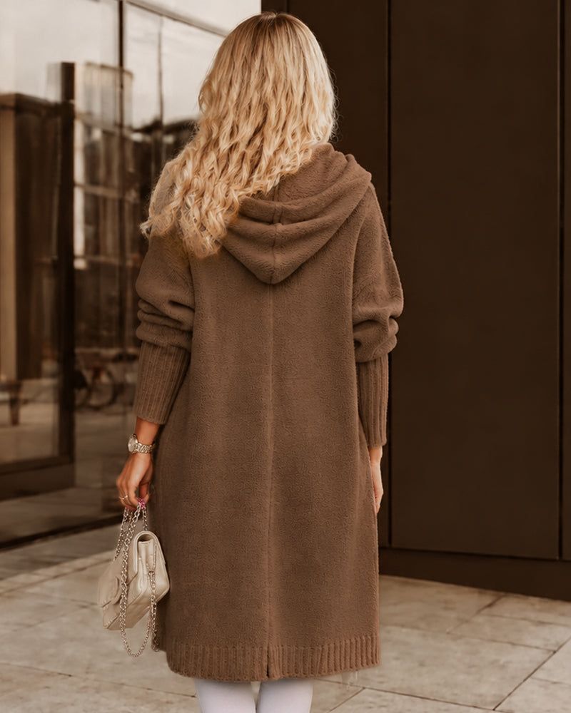 Oversized Hooded Longline Knit Cardigan with Pockets