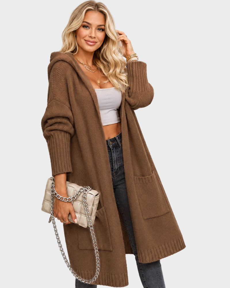 Oversized Hooded Longline Knit Cardigan with Pockets