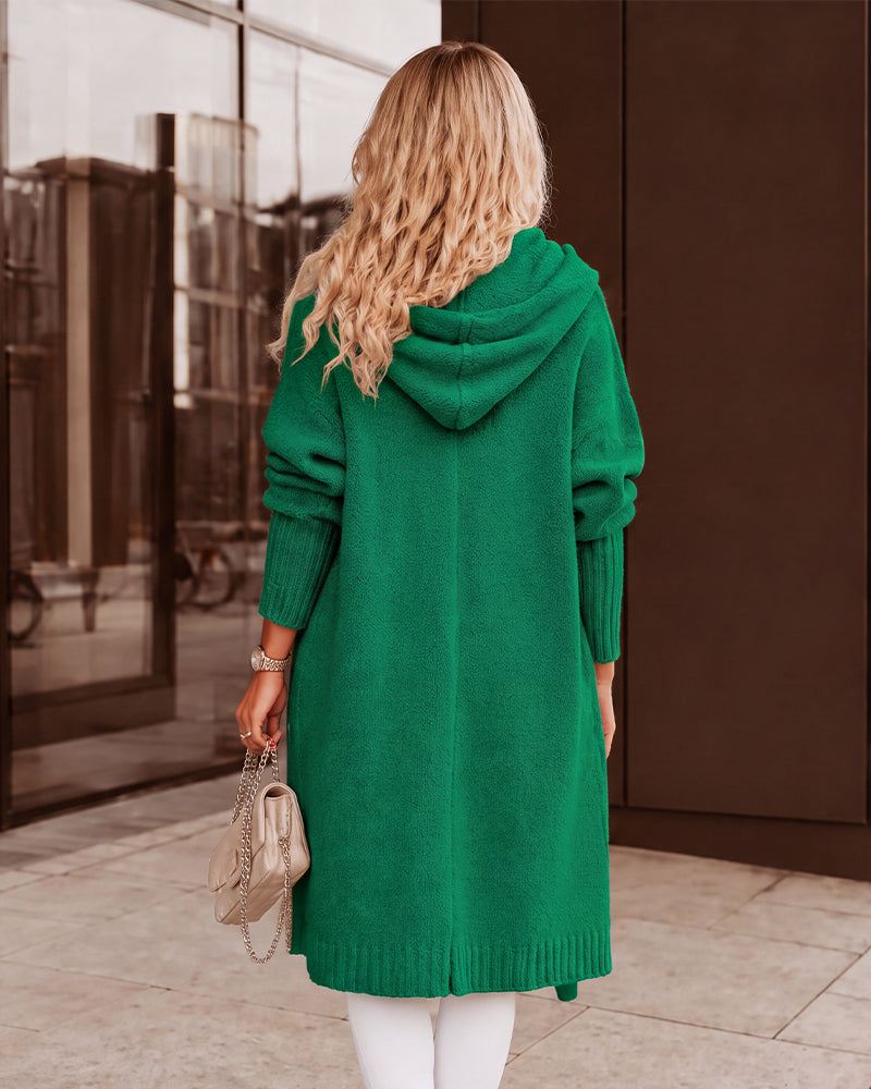 Oversized Hooded Longline Knit Cardigan with Pockets
