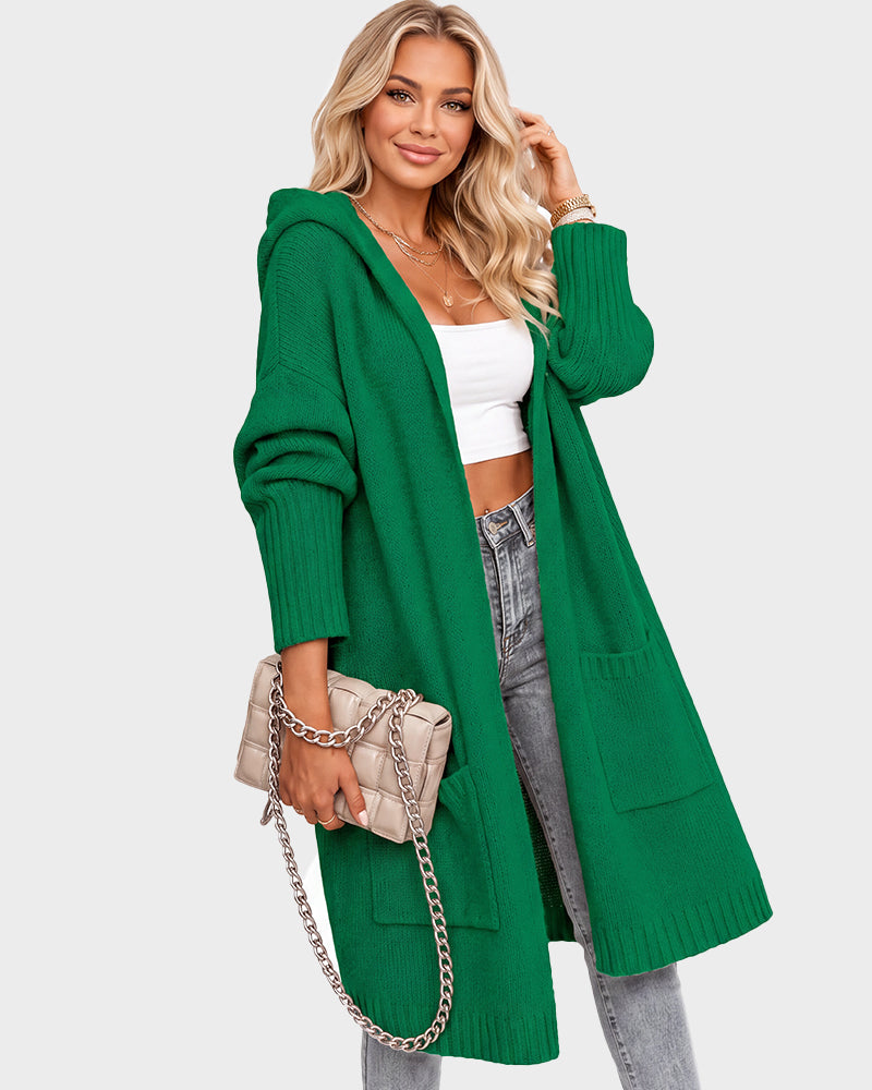 Oversized Hooded Longline Knit Cardigan with Pockets