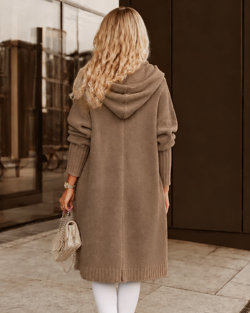 Oversized Hooded Longline Knit Cardigan with Pockets