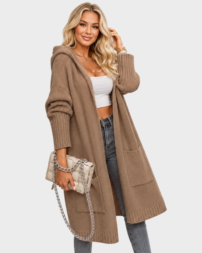 Oversized Hooded Longline Knit Cardigan with Pockets