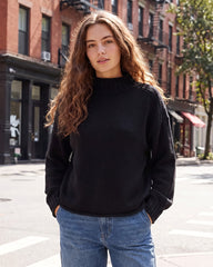 Oversized Mock Neck Long Sleeve Knit Sweater