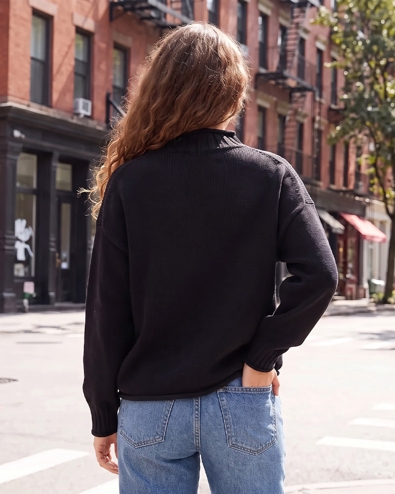 Oversized Mock Neck Long Sleeve Knit Sweater