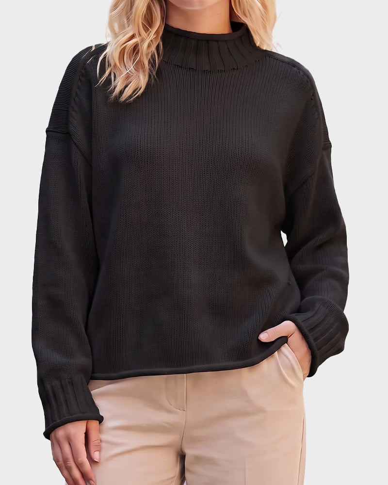 Oversized Mock Neck Long Sleeve Knit Sweater