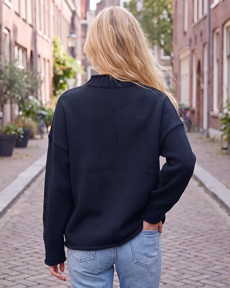 Oversized Mock Neck Long Sleeve Knit Sweater