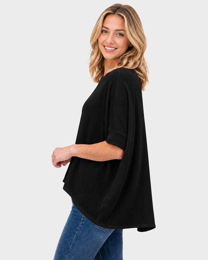 Oversized Ribbed Dolman Sleeve Top