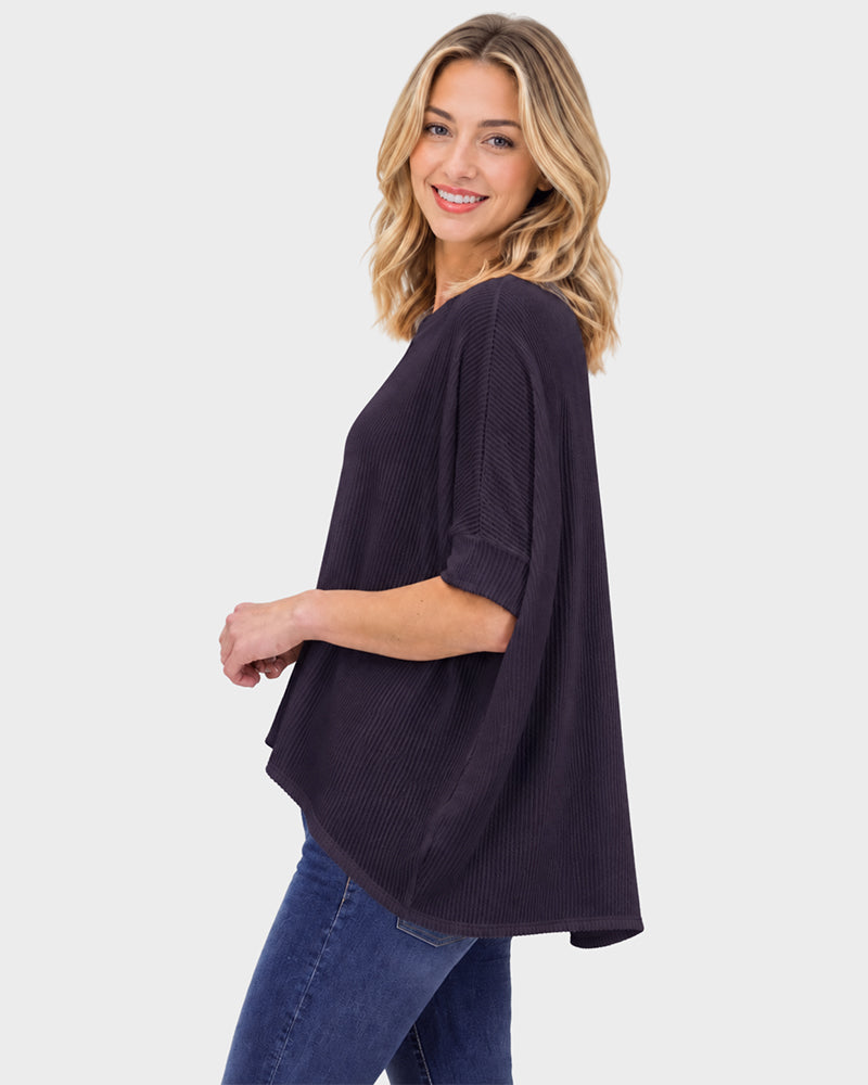 Oversized Ribbed Dolman Sleeve Top