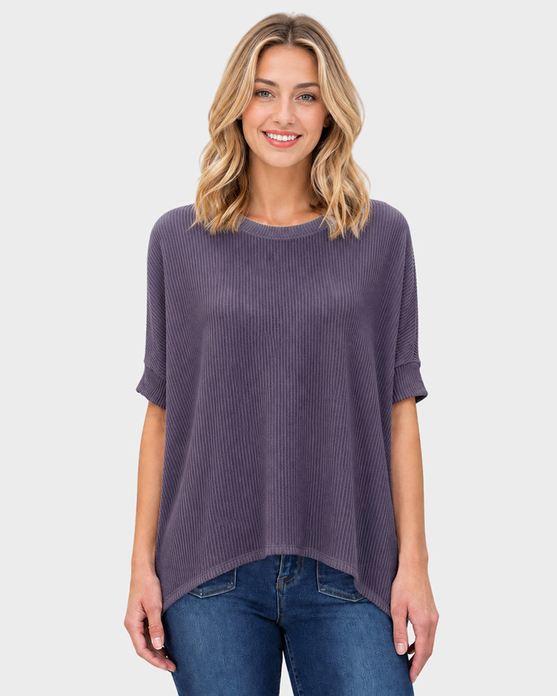 Oversized Ribbed Dolman Sleeve Top