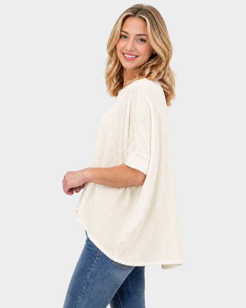 Oversized Ribbed Dolman Sleeve Top