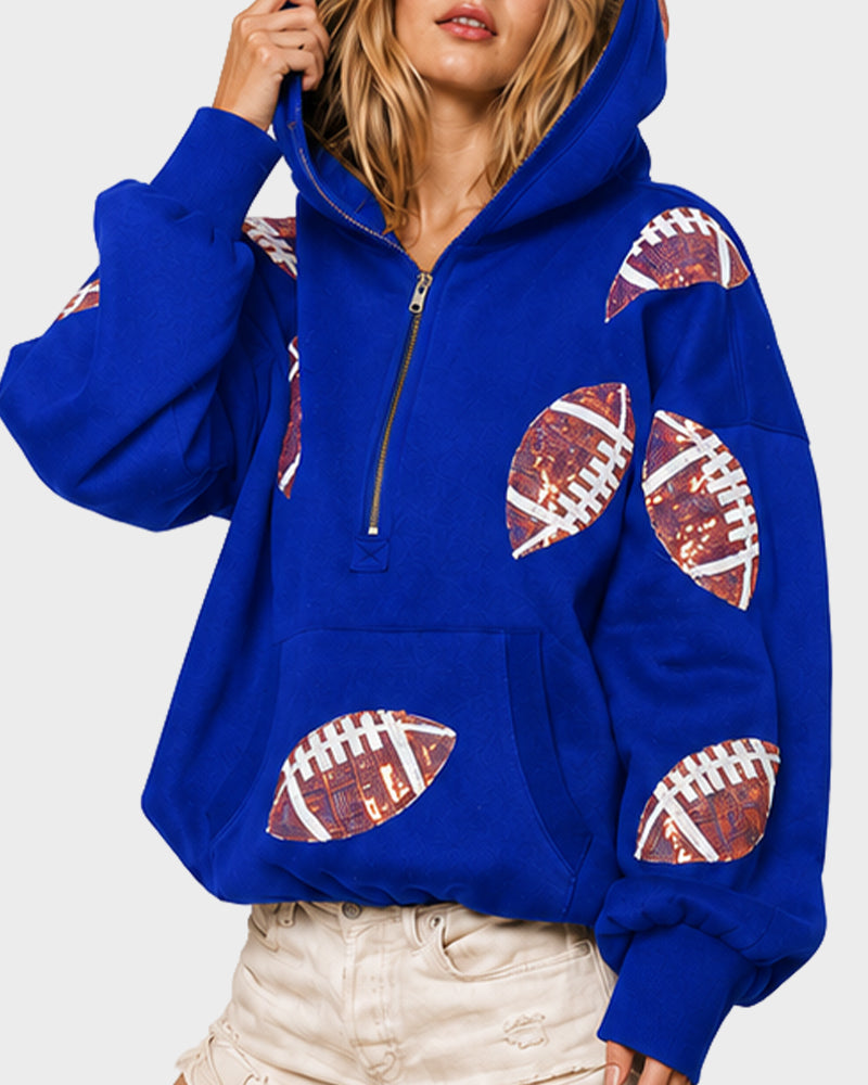 Oversized Sequin Football Half-Zip Game Day Hoodie