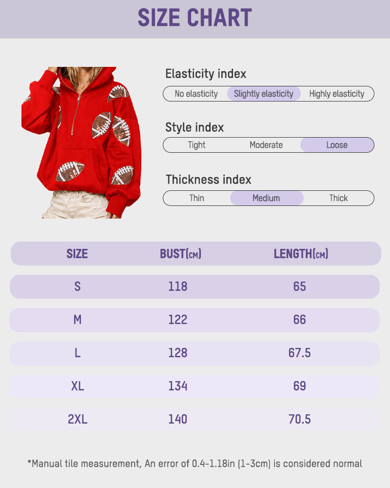 Oversized Sequin Football Half-Zip Game Day Hoodie