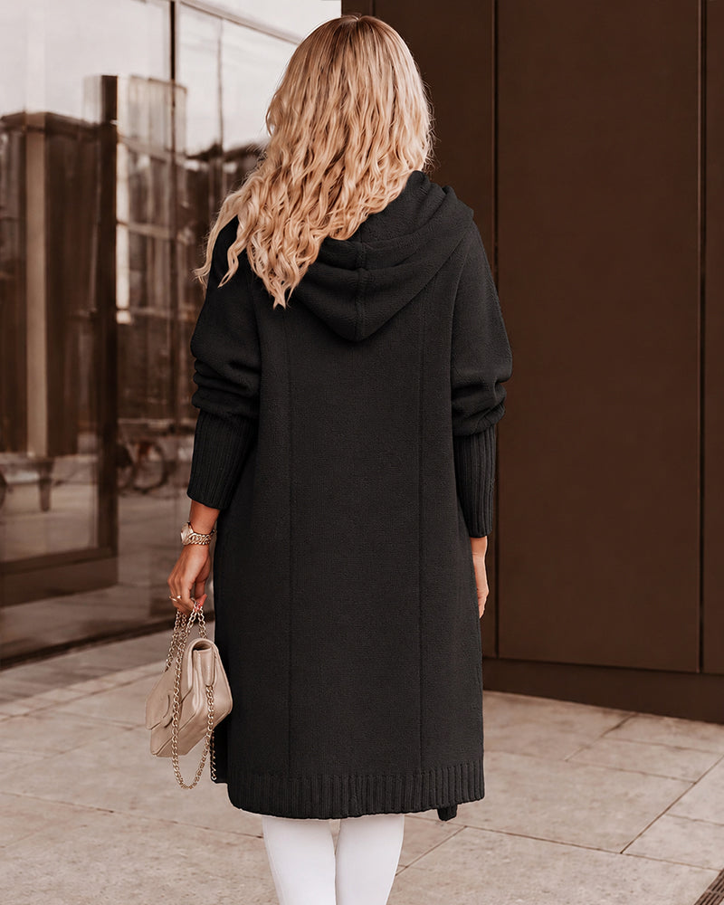 Oversized Hooded Longline Knit Cardigan with Pockets