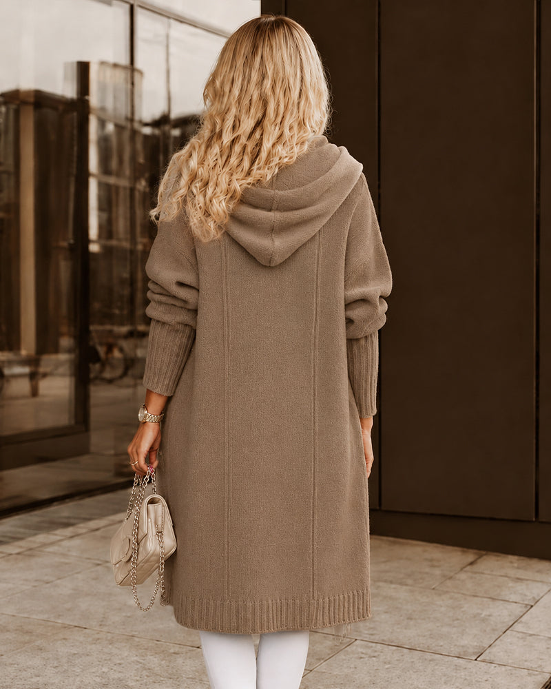 Oversized Hooded Longline Knit Cardigan with Pockets