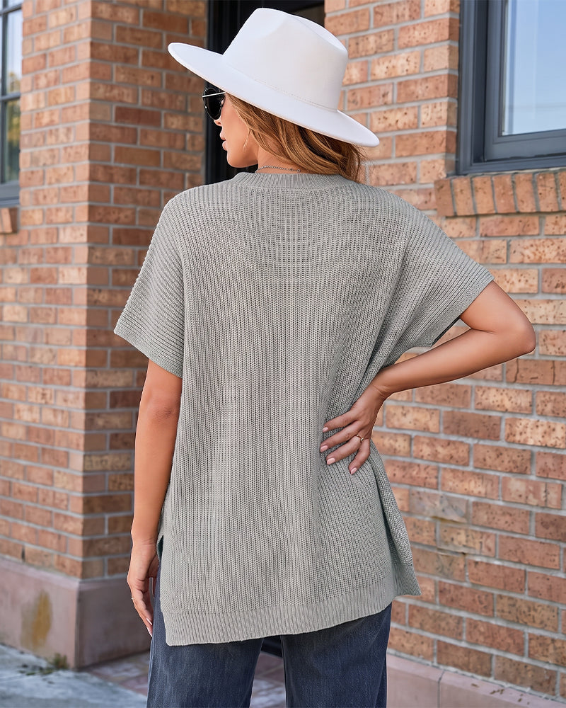 Oversized Ribbed Knit Side-Slit Sweater Top