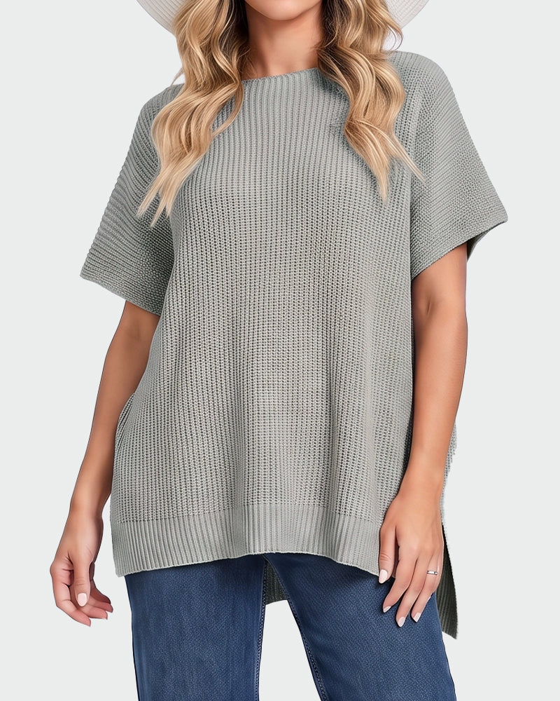 Oversized Ribbed Knit Side-Slit Sweater Top