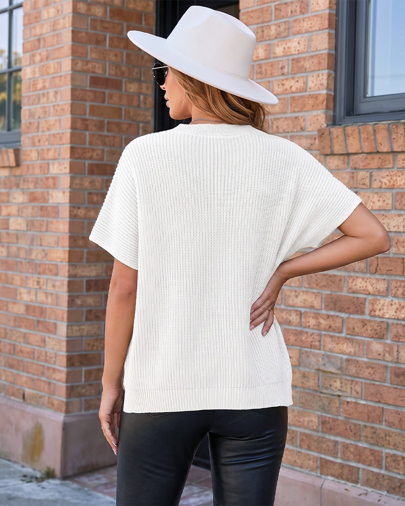 Oversized Ribbed Knit Side-Slit Sweater Top