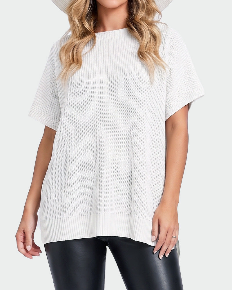 Oversized Ribbed Knit Side-Slit Sweater Top
