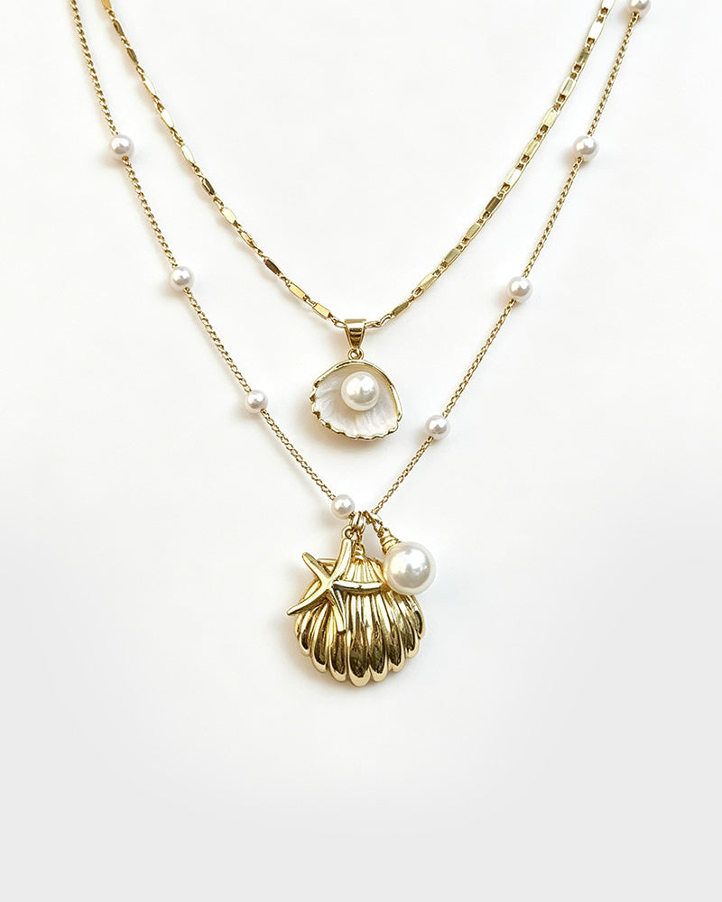 Pearl & Ocean Charm Stackable Necklace