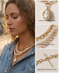 Pearl & Ocean Charm Stackable Necklace