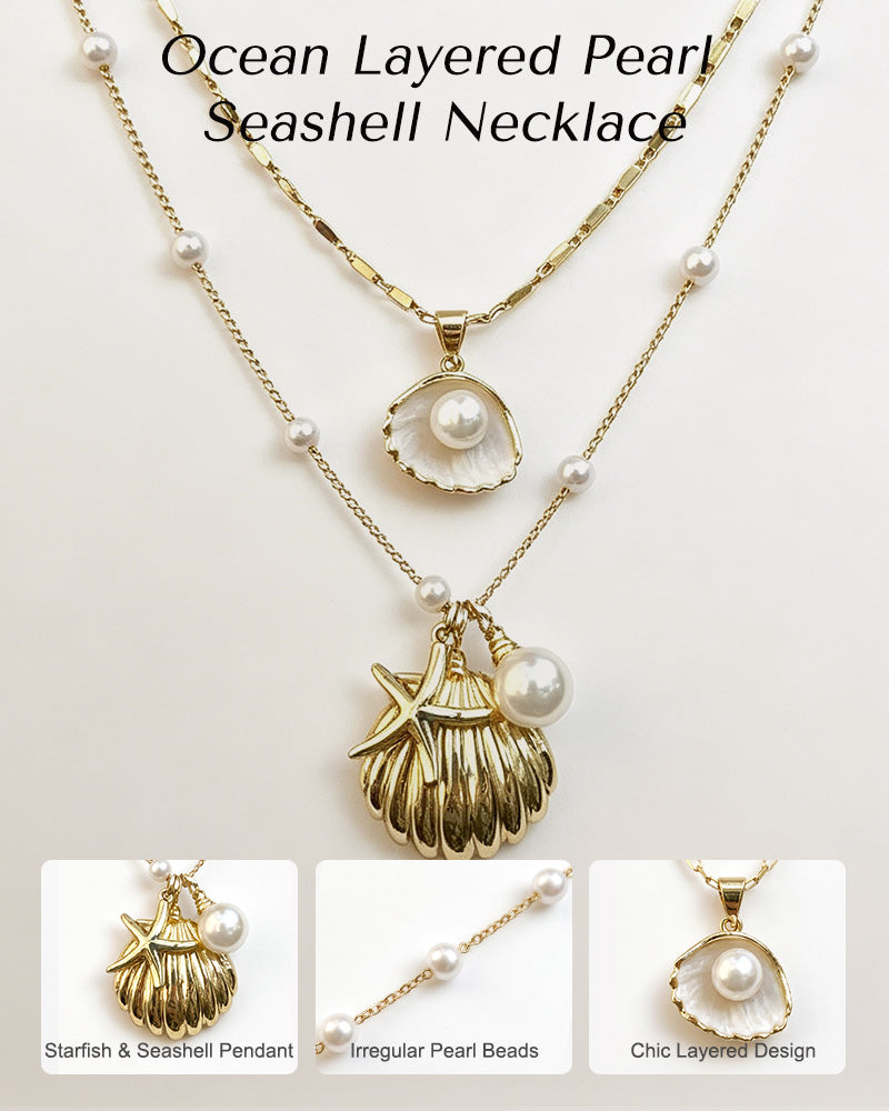 Pearl & Ocean Charm Stackable Necklace
